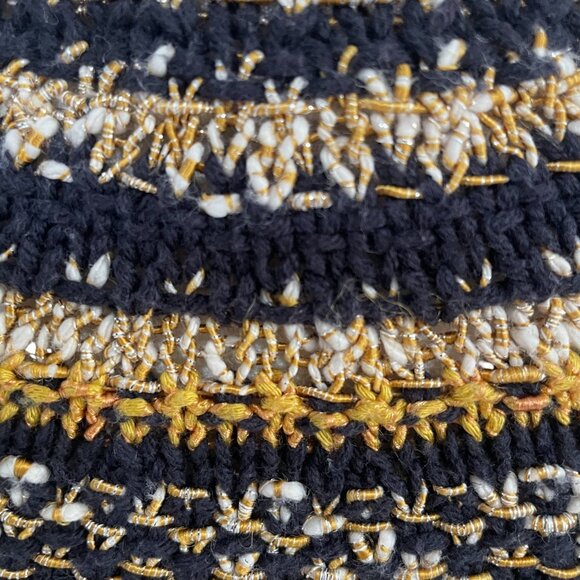 The Reeds Navy Fair Isle Sweater Women S Gold Metallic Knit Winter Cottagecore - Picture 10 of 10